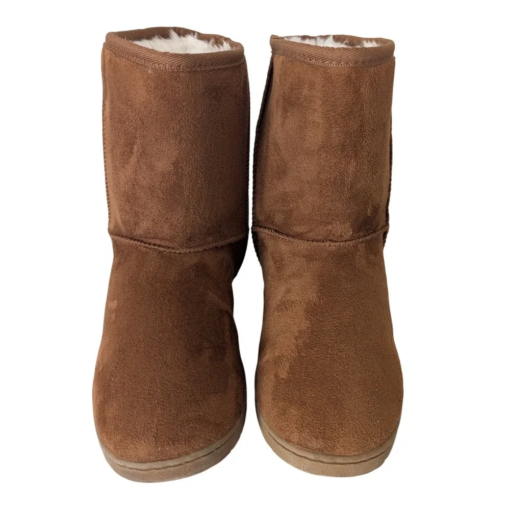 Cozy Faux Suede‎ Sherpa Lined Mid Calf Boots Women 9 Brown Comfort Cabincore